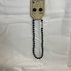 Vintage Regalia Jewelry Set – Black Bead Necklace & Matching Earrings